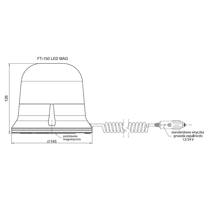 LED rotirka FT-151 -12/24 V montaža na magnet+spiralni kabel 7,8 m