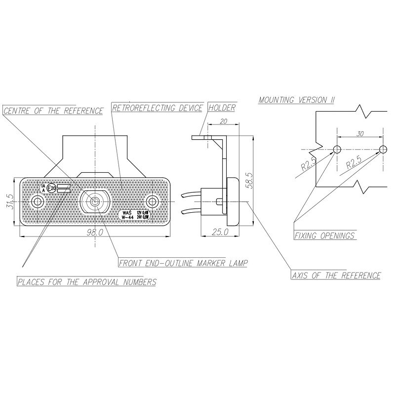 LED marker W44/219Z bijeli - sa nosačem