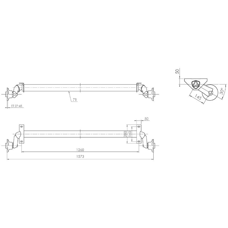 OSOVINA AL-KO 750 kg 1260/1573 mm 4x100