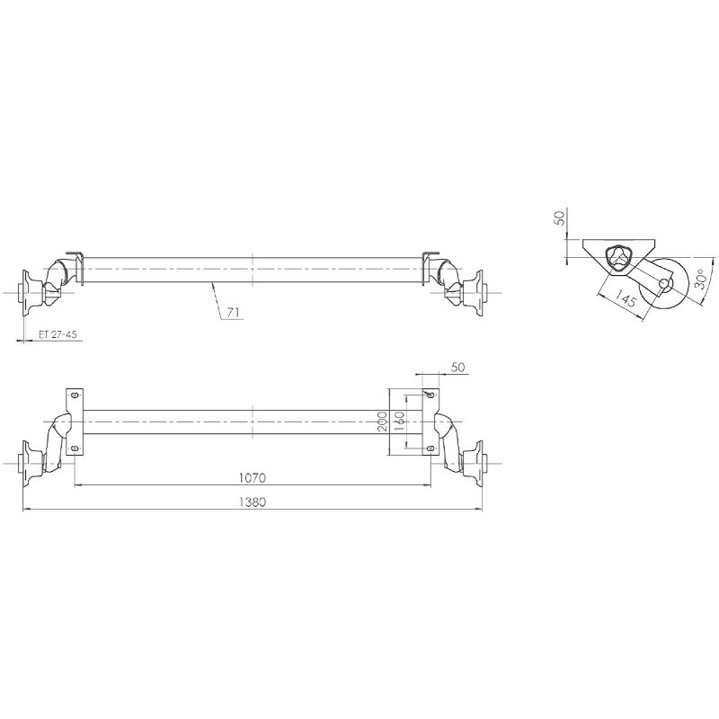 OSOVINA AL-KO 750 kg 1070/1380 mm 4x100