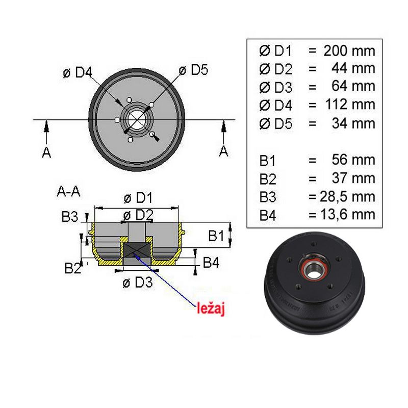 DOBOŠ BPW 200x50 5x112 S2005-7/1350 kg compact ležaj