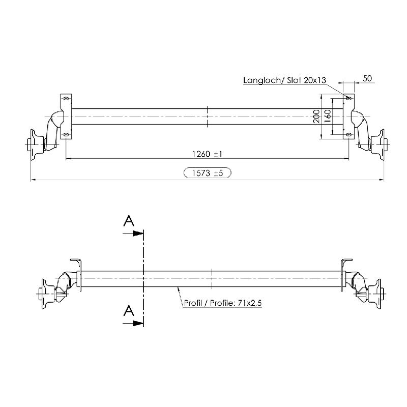 OSOVINA 750 kg 1260/1573 mm 4x100